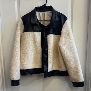 SHEIN Black and Cream Teddy Jacket